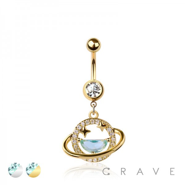 316L SURGICAL STEEL WATER PLANET STAR RING DANGLE BELLY BUTTON NAVEL RING 